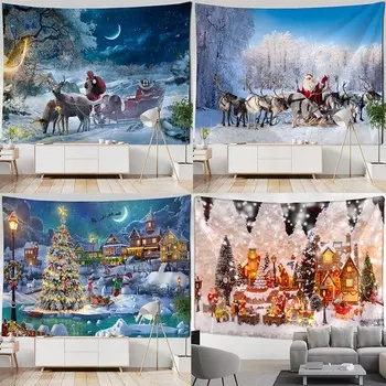 Рождественский гобелен для украшения дома, Санта-Клаус и гобелен с оленями, настенный гобелен для гостиной, спальни, украшения комнаты 100x75cm