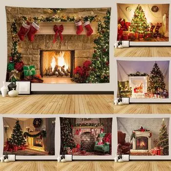 Рождественский гобелен настенный гобелен Рождественская елка печь настенное художественное украшение фон ткань гостиная комната украшение дома 100x75cm