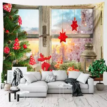 Рождественский гобелен настенный Санта-Клаус Рождественская снежная сцена гобелен на окно Эстетический декор комнаты украшение для дома и праздника 100x75cm