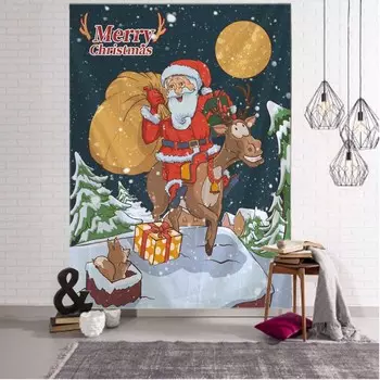 Рождественский гобелен, Рождественские подарки, камин, Санта-Клаус, Рождественская елка, гобелен, украшение для комнаты в общежитии, настенное украшение 90x75cm