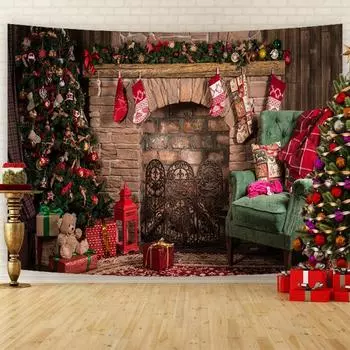 Рождественский гобелен, рождественский каминный гобелен, рождественские фоновые обои, праздничная декоративная подвесная ткань 97*75cm1pc