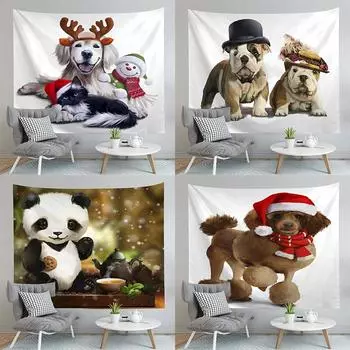 Рождественский гобелен с домашним животным, рождественский фон, макет ткани для гостиной, рождественская подвесная ткань 100x75cm