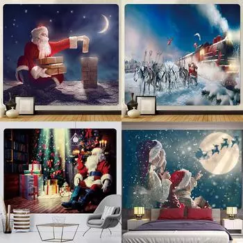 Рождественский гобелен с изображением бога и оленя, хиппи, рождественский домашний декор, гобелен в стиле бохо, декор для комнаты, фон, ткань, Tapiz navideo 100x75cm