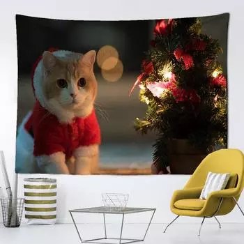 Рождественский гобелен с котом, подвесной настенный, Рождественский подвесной тканевый декор, сцена для спальни, вечеринки, гостиной, Рождественский гобелен 100x75cm