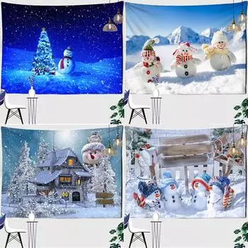 Рождественский гобелен с маленьким снеговиком, кавайный настенный милый пейзаж, аниме, иллюстрация, спальня, гостиная 100x75cm