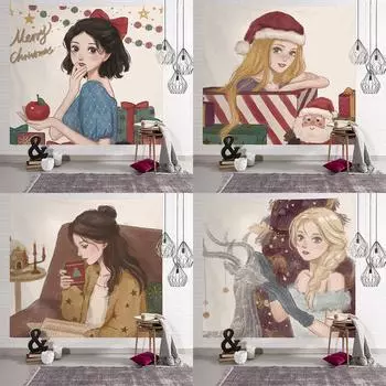 Рождественский гобелен с милой девушкой, домашний фон, настенная ткань, красивая принцесса, гостиная, спальня, эстетичная комната, Tapiz 100x75cm