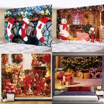 Рождественский гобелен с принтом, психоделический богемный домашний декор, Рождественская елка, камин, фон, ткань, Tapearia de natal 100x75cm