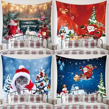 Рождественский гобелен с принтом Санта-Клауса для детской комнаты, гостиной, спальни, общежития, Настенный декор, фон, ткань 100x75cm