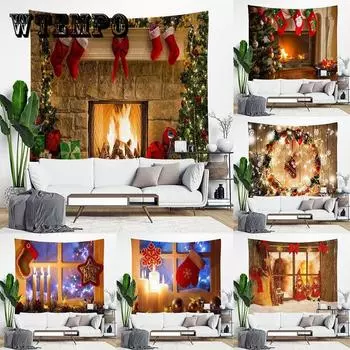 Рождественский гобелен Снежинки Санта-Клаус Зимняя ночь Подвесная ткань Одеяло для камина Подарки Рождественские настенные украшения для дома 95*73cm