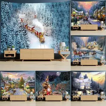 Рождественский гобелен «Снежная история мальчика», декор для комнаты, фон, тканевый домашний декор, гобелен с принтом 100x75cm