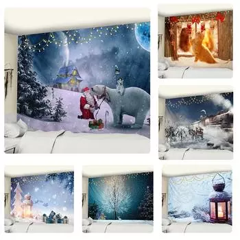 Рождественский гобелен со снегом и животными, настенный хиппи Тапиз, карта Таро, колдовство, общежитие, гостиная, домашний декор 95x70cm