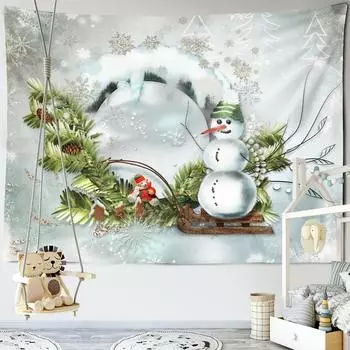 Рождественский гобелен со снеговиком, настенный хиппи, карта Таро, колдовство, общежитие, гостиная, домашний декор 95x70cm