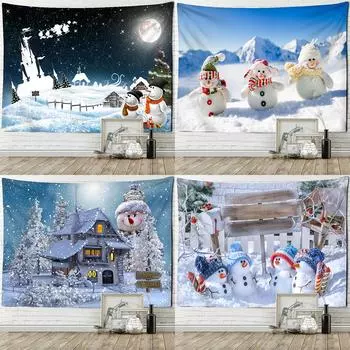 Рождественский гобелен со снеговиком, настенный подвесной домашний общежитие, гостиная, украшение на стену, фон, тканевый гобелен 100x75cm