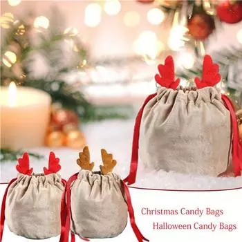 Рождественский Хэллоуин Конфетная сумка Симпатичные рога Подарочная сумка на шнурке