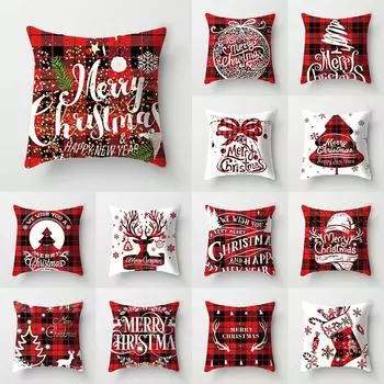 Рождественский и новогодний красный, белый и черный клетчатый узор, чехол для подушки для дома, гостиной, дивана, декоративная наволочка 40X40CM