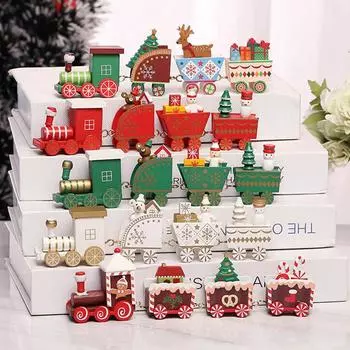 Рождественский игрушечный поезд, деревянный поезд, украшение, Веселый рождественский декор, Санта-торт, Навидад, новогодние украшения для вечеринок, детские подарки, игрушки AS SHOW