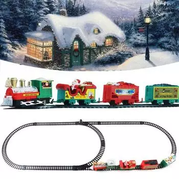 Рождественский игрушечный поезд с электрическим рельсом, светом и звуком, работающий от батареек, обучающий классический игрушечный поезд с вагонами локомотива, рельсы для малышей и мальчиков A