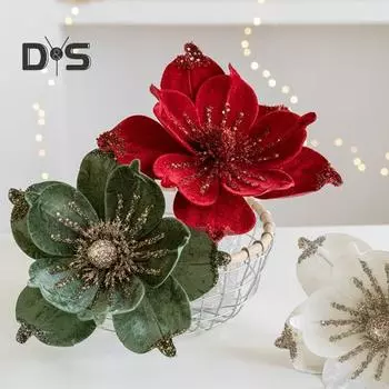 Рождественский искусственный цветок пуансеттия, блестящий искусственный цветок, украшение для домашней вечеринки, имитация букета для цветочной композиции, свадебного декора шампанского