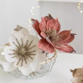 Рождественский искусственный цветок пуансеттия с блестками, украшение из искусственных цветов для домашней вечеринки, имитация букета для зелёный