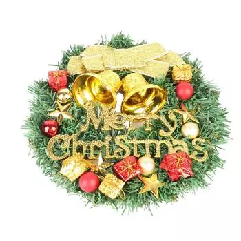 Рождественский искусственный венок 30 см, настенный венок из ротанга для входной двери с бантом, звенящий для праздничной вечеринки