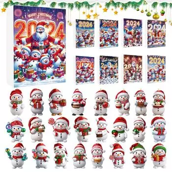 Рождественский календарь обратного отсчета. 24 симпатичных акриловых подвески в виде снеговиков. Рождественские елочные украшения, которые подойдут для семьи и друзей в праздничный сезон. One Size