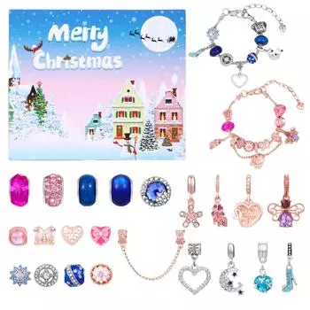 Рождественский календарь обратного отсчета Адвента Календарь Бисерный браслет DIY Браслет Календарь обратного отсчета Подарок для девочки 24 шт. One Size