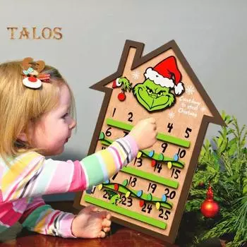 Рождественский календарь обратного отсчета, знак, 25-дневный, деревянный домик, форма, зеленый эльф, адвент-календарь, украшение праздничного стола A