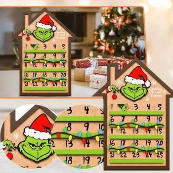 Рождественский календарь обратного отсчета, знак, 25-дневный, деревянный домик, форма, зеленый эльф, адвент-календарь, украшение праздничного стола A