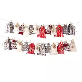 Рождественский календарь прибытия 24 цифры сумка подарок на праздники One Size красный