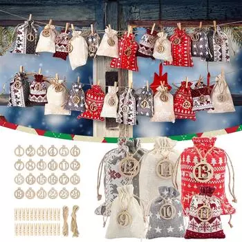 Рождественский календарь прибытия 24 цифры сумка подарок на праздники One Size красный