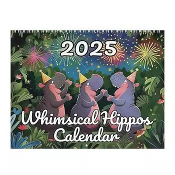 Рождественский календарь с бегемотами 2025 года, подвесной ежедневный еженедельный ежемесячный планировщик, причудливый настенный календарь с бегемотами, домашний настольный календарь one size