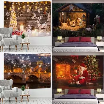 Рождественский камин и снег, настенный гобелен с Рождеством, домашний декор, рождественский подарок, гобелен с принтом 100x75cm