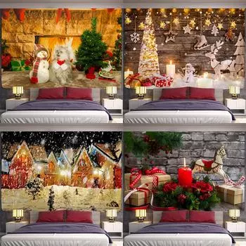 Рождественский камин и снег, настенный гобелен с Рождеством, домашний декор, рождественские подарки, гобелен с принтом 100x75cm