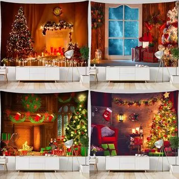 Рождественский камин, подарок, носки, гобелен, настенный подвес, Рождественская елка, колдовство, психоделический новогодний декор для комнаты, дома 100x75cm