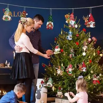 Рождественский карлик, деревянный знак, рождественская елка, безликий гном, подвесные украшения, милый мультяшный деревянный кулон для украшения домашних вечеринок 12pcs A