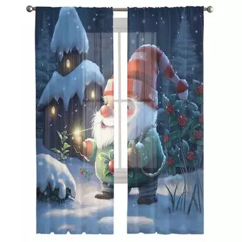 Рождественский карлик Светлячок при свечах Гостиная Прозрачный Тюль Занавеска на окно Спальня Кухня Декор Вуаль Шторы Шторы 135W x 114H(cm)