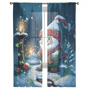 Рождественский карлик Светлячок при свечах Гостиная Прозрачный Тюль Занавеска на окно Спальня Кухня Декор Вуаль Шторы Шторы 135W x 114H(cm)