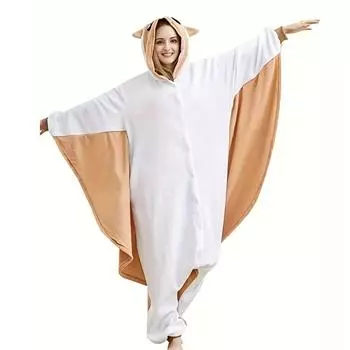 Рождественский карнавальный костюм белка-летяги Кигуруми, цельная пижама, комбинезон с героями мультфильмов для Хэллоуина, все в одном S белый/бежевый