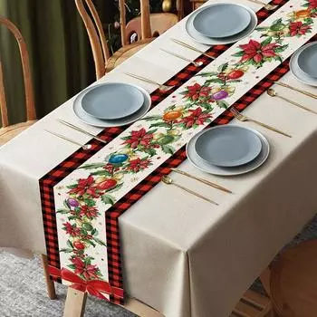 Рождественский клетчатый льняной настольный флаг, тема года, праздник, фермерский дом, настольный флаг, семейный ресторан, украшения, аксессуары 150x33cm