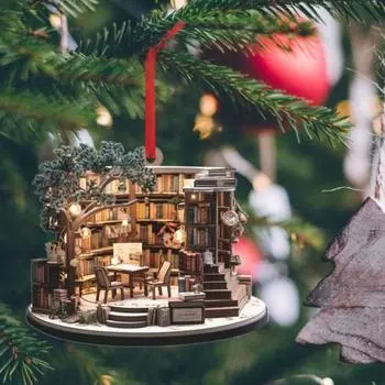 Рождественский книжный магазин, украшение из акрила, сложенная книга, подвесное украшение, рождественская елка, книжный подарок для любителя книг, праздничный декор для дома в виде елки D