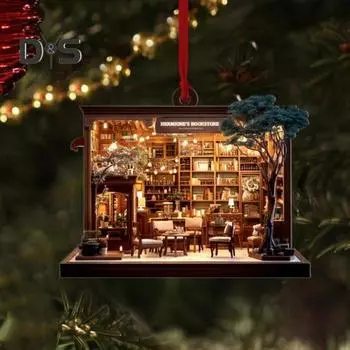 Рождественский книжный магазин, украшение из акрила, сложенная книга, подвесное украшение, рождественская елка, книжный подарок для любителя книг, праздничный декор для дома в виде елки D