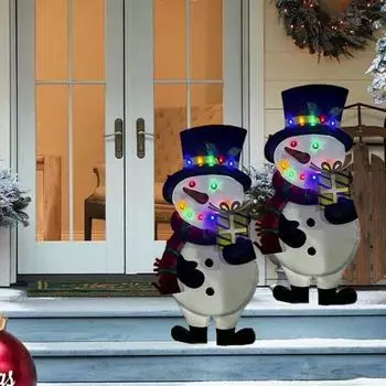 Рождественский кол, световое украшение, освещенный 2D Санта-Клаус, снеговик, дворовый знак, уличный металлический кол для рождественского декора газона в саду Xmas Santa Claus