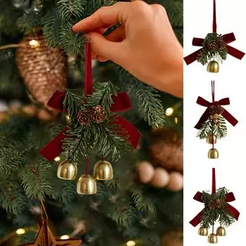 Рождественский колокольчик, элегантное подвесное украшение, конус, металл и деревья, красная лента, шишка для C4V9 Red-single bell