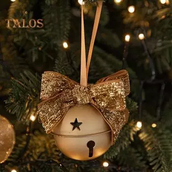 Рождественский колокольчик, декоративный бант, звезда, полая, многоразовая, рождественская елка, радостный звук, подвеска, новогоднее украшение для дома, офиса, отеля, орнамент F