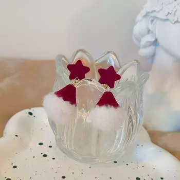 Рождественский колокольчик Счастливого Рождества Серьги Звезда Рождественские серьги Пусеты Жемчужная плюшевая подвеска Зима E