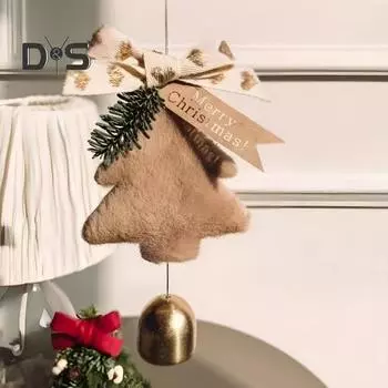 Рождественский колокольчик, украшение на рождественскую елку, бант, колокольчик, сосна, подвесные украшения, подвеска в виде колокольчика для рождественской елки, венок, украшение для окна автомобиля красный