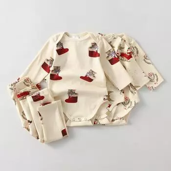 Рождественский комбинезон для маленьких мальчиков и девочек, комплекты одежды, боди с принтом для младенцев + штаны, пижамная одежда для малышей 59