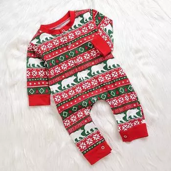 Рождественский комбинезон с буквенным принтом для маленьких мальчиков и девочек, комбинезон с рисунком медведя, наряды 80 красный