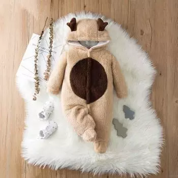 Рождественский комбинезон с героями мультфильмов для новорожденных мальчиков и девочек, комбинезон, одежда 80 бежевый