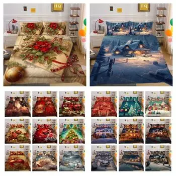 Рождественский комплект одеял с принтом, двойное покрывало размера, полиэстер, улучшенное модное милое домашнее постельное белье UK Single 135x200cm